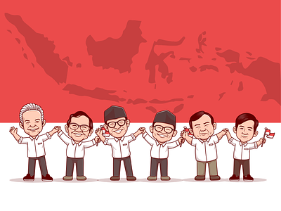 Characters of President candidates in Indonesia🇮🇩 ceremony character country flag friendship icon illustration independence day indonesia island leader logo man national people president team uniform vice president