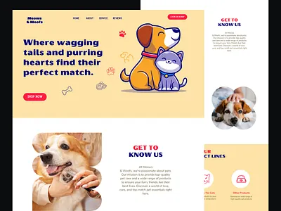 Meows & Woofs - Pet care & Pet store cat design dog interface landing page landingpage pet care pet care website pet store pet store website pet website pet website design pets puppy ui ui design web webdesign website design