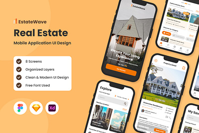 EstateWave - Real Estate Mobile App application design graphic design property real estate service ui uiux ux