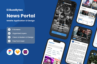 BuzzBytes - News Portal Mobile App apps clean journalism layout modern news portal ui uiux ux website