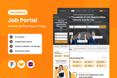 WorkWise - Job Portal Website Landing Page corporate job portal landing page layout portal professional search ui uiux ux website