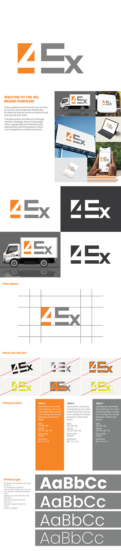 4Ex BRAND GUIDELINE brand identity business logo cargo delivery delivery brand logo express express logo iconic identity logo logo branding logo design minimal modern negative sapce logo shipping simple transport logo truck versatile