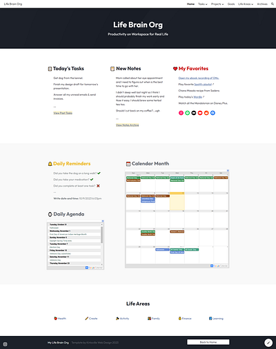 Google Sites Notion-like Template for Second Brain Organizer google sites google sites template google sites theme notion