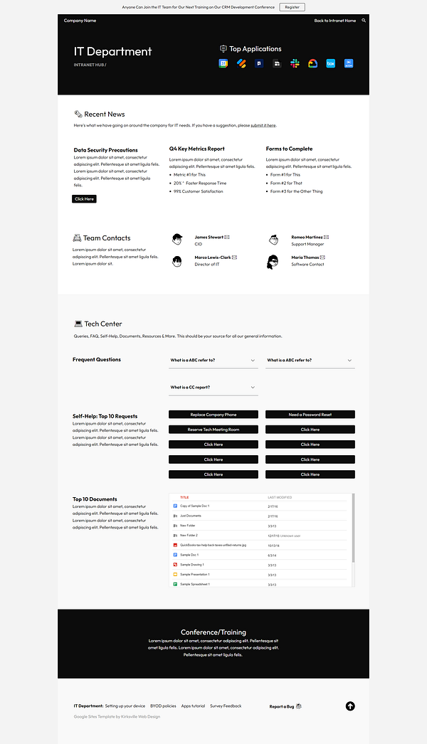 Intranet Template for Google Sites - IT Department Wireframe by Kyle ...