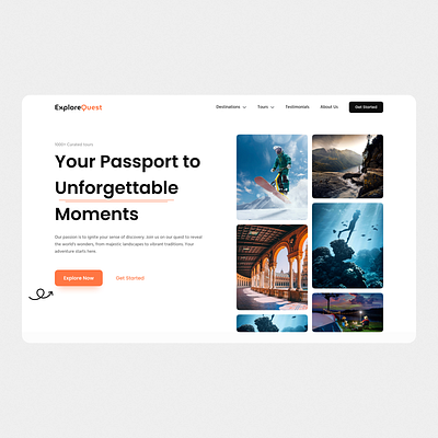 ExploreQuest: travel hero section clean design hero section hero section design minimal modern package travel travel website ui ux web design website