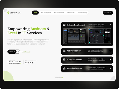 Software Company Web Design design ideas geeksinux graphic design hero section design interaction design landing page logo design marketing minimalist design muhammad nawaz rizvi services web design ux design ideas web 3.0 design