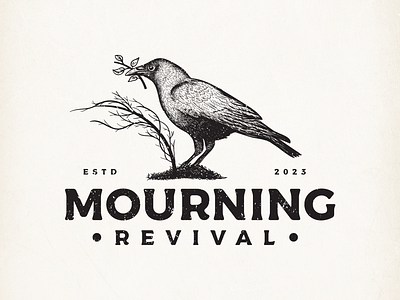 Mourning Revival Logo brand identity branding crow crow logo design emblem graphic design hand drawn logo illustration logo vintage vintage logo