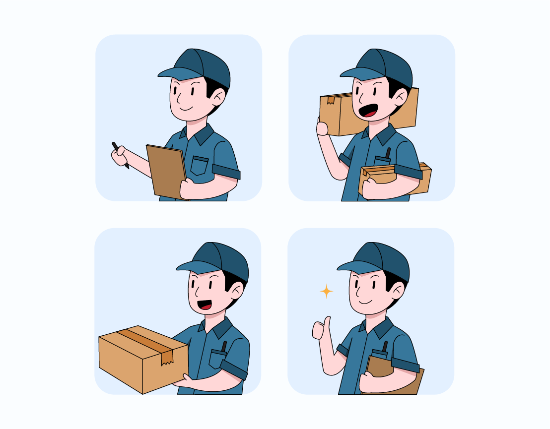 Delivery man app logo character courier delivery design ecommerce illustration illustration set job landing page illustration mobile mobile apps package service ui