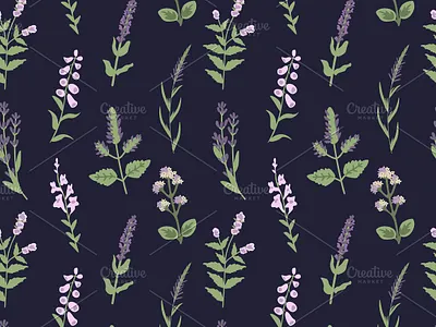 Herbs pattern decorative design floral foxglove herb mint pattern plant sage seamless simple surface design texture