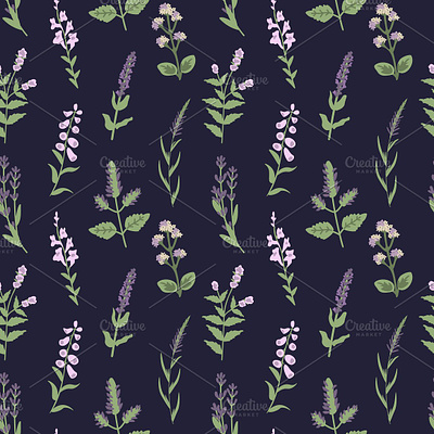Herbs pattern decorative design floral foxglove herb mint pattern plant sage seamless simple surface design texture