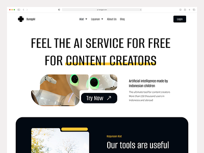 BunggAI - Landing Page tools for Conten Creators animation artificial intelligent tools branding cerdas buatan designinspiration figma graphic design logo photoshop ui uidesign uiinspirational userinterface web design