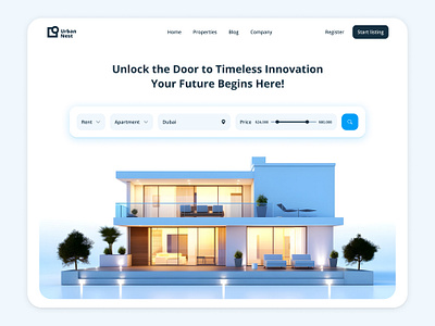 UrbanNest: Real Estate Landing Page agent apartment black blue homelisting landingpage light blue minimal property realeastate realtor residence ui design ux design villa web white