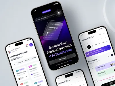 Task Management App - ✨Taskmaster ai ai mobile app artificial intelligence calendar calendar app design meeting minimalist mobile app onboarding planner planning app project management saas task list task management task manager app task planner todo list ui