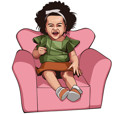 Cute Baby Girl Sitting On Chair Vector Illustration babyart babysittingonchairartwork digitalart graphic design illustration vector vectorart vectorimages