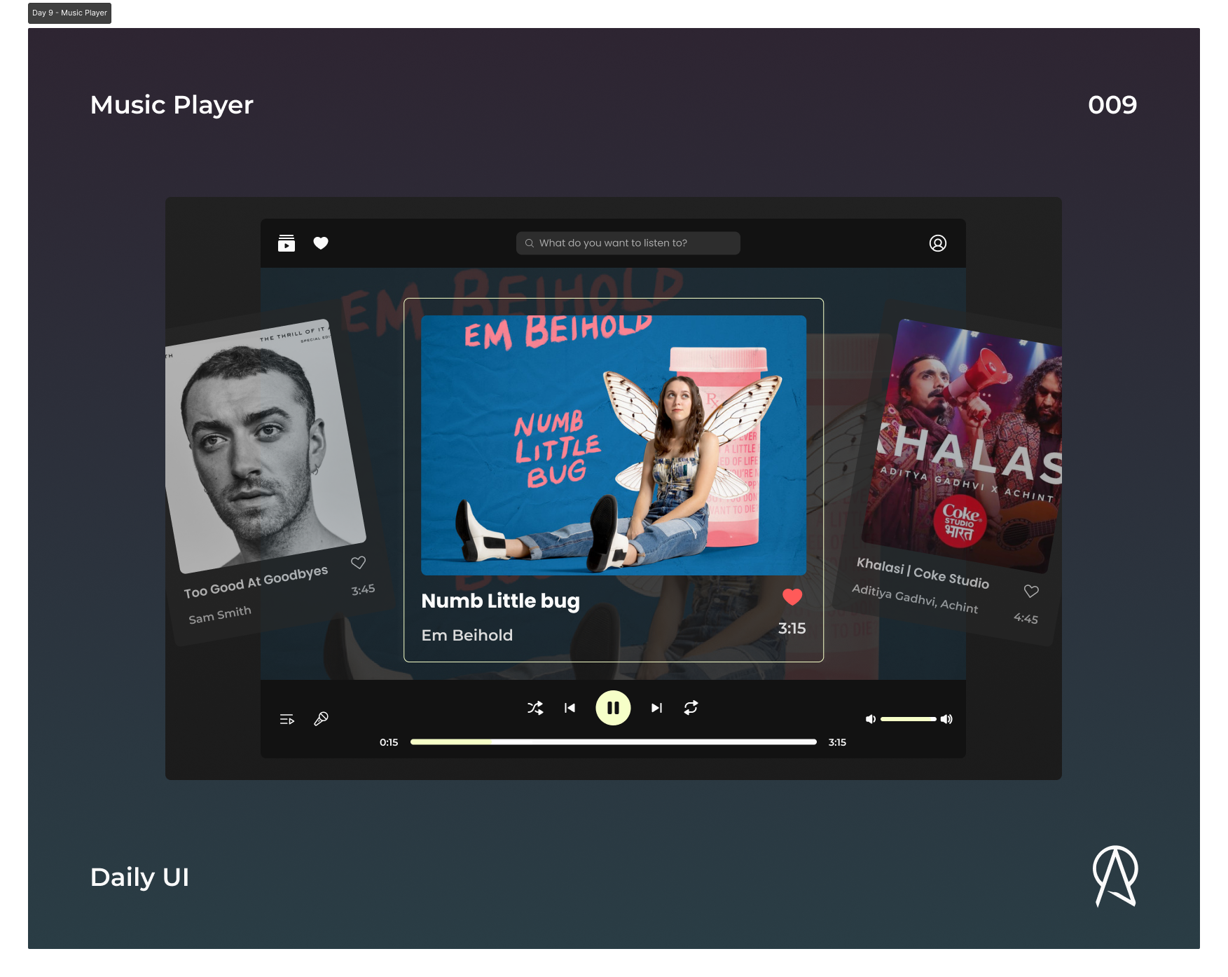 Daily UI - Music Player app branding dailyui design graphic design minimal musicplayer speed design spotify typogaphy ui ui design uiux user experience user experience design user interface design ux uxd uxdesign