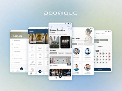 Boomique - multi service app application branding graphic design illustration logo ui ux
