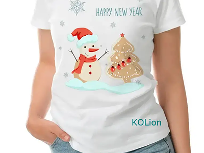 Women's T-shirt with Christmas print Snowman and Christmas tree christmas tree fun illustration new year picture print printshop snowman sublimation t shirt print winter womens t shirt