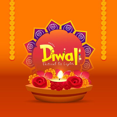 Free vector decorative happy diwali festival background with tex diwali lights