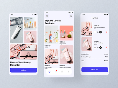 Elevate Your Beauty Elegantly(Beauty App) android app beauty bento button cart cute elevate your beauty elegantly girl grids homepage ios iphone love makeup mobile ui product tranding ui ux ui web design