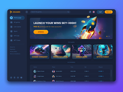 Gambling platform - Home page bet betting casino casino design casino web crypto design esports gambling gambling interface game desing game interface games igaming live casino nft online casino poker interface slots ui ux