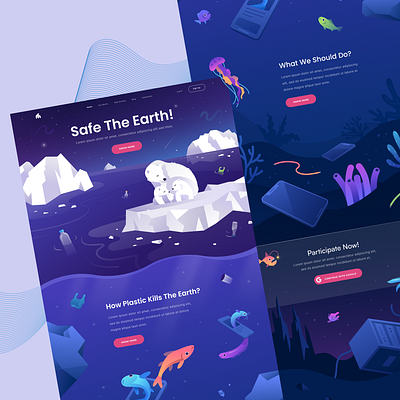 Save the earth ! animals earth landing page purple ui