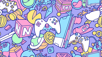 Game Console Seamless Doodle banner website cover art doodle art game console gaming playstation seamless pattern