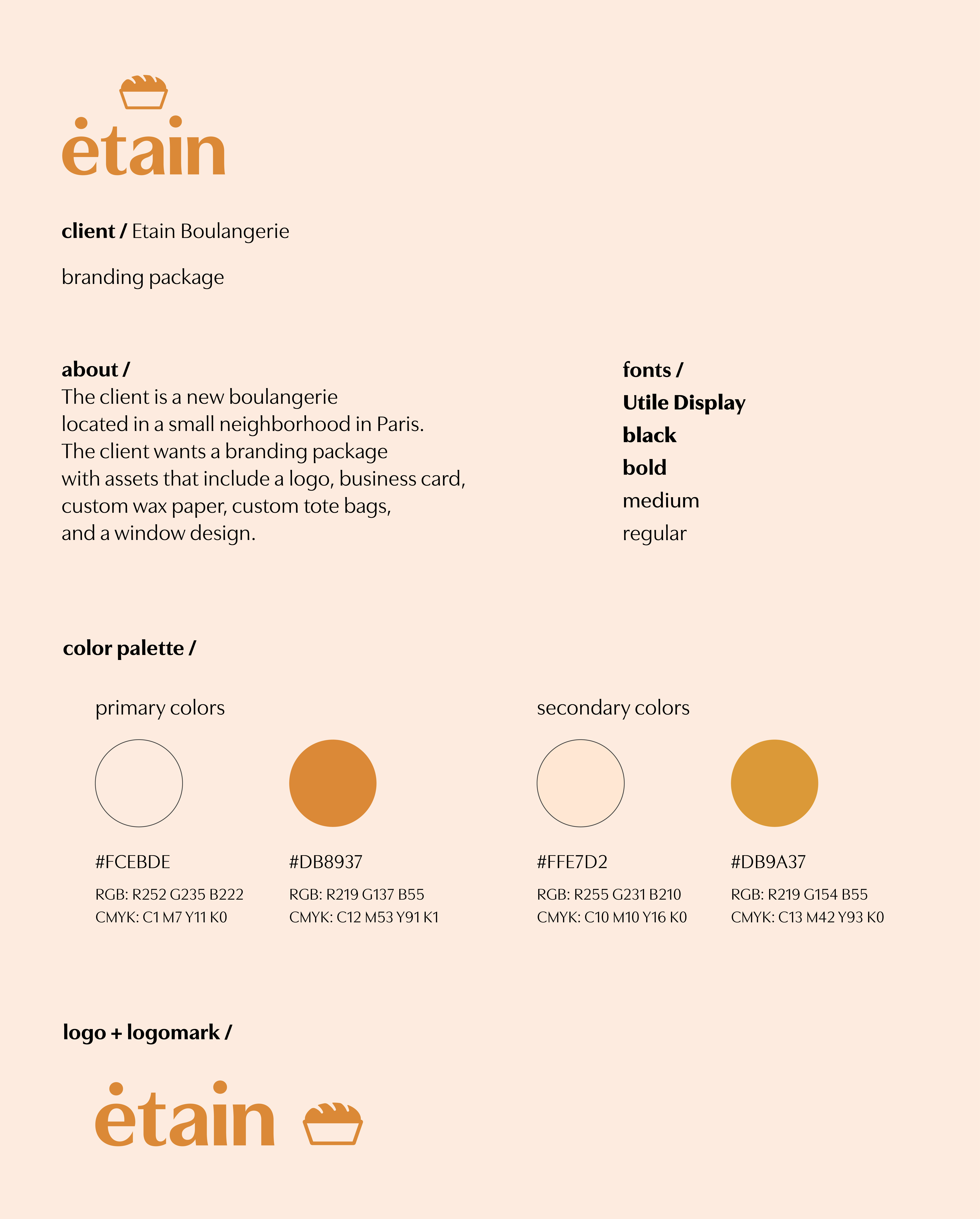 Etain/ project details bakery boulangerie brand brand design brand identity branding brief color palette details etain etain boulangerie font graphic design logo logo design logo mark logotype project details typeface typography
