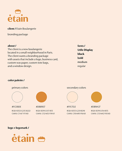 Etain/ project details bakery boulangerie brand brand design brand identity branding brief color palette details etain etain boulangerie font graphic design logo logo design logo mark logotype project details typeface typography