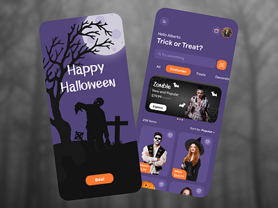 Halloween Store App Concept app celebration costumes design e commerce halloween mobile store ui ux