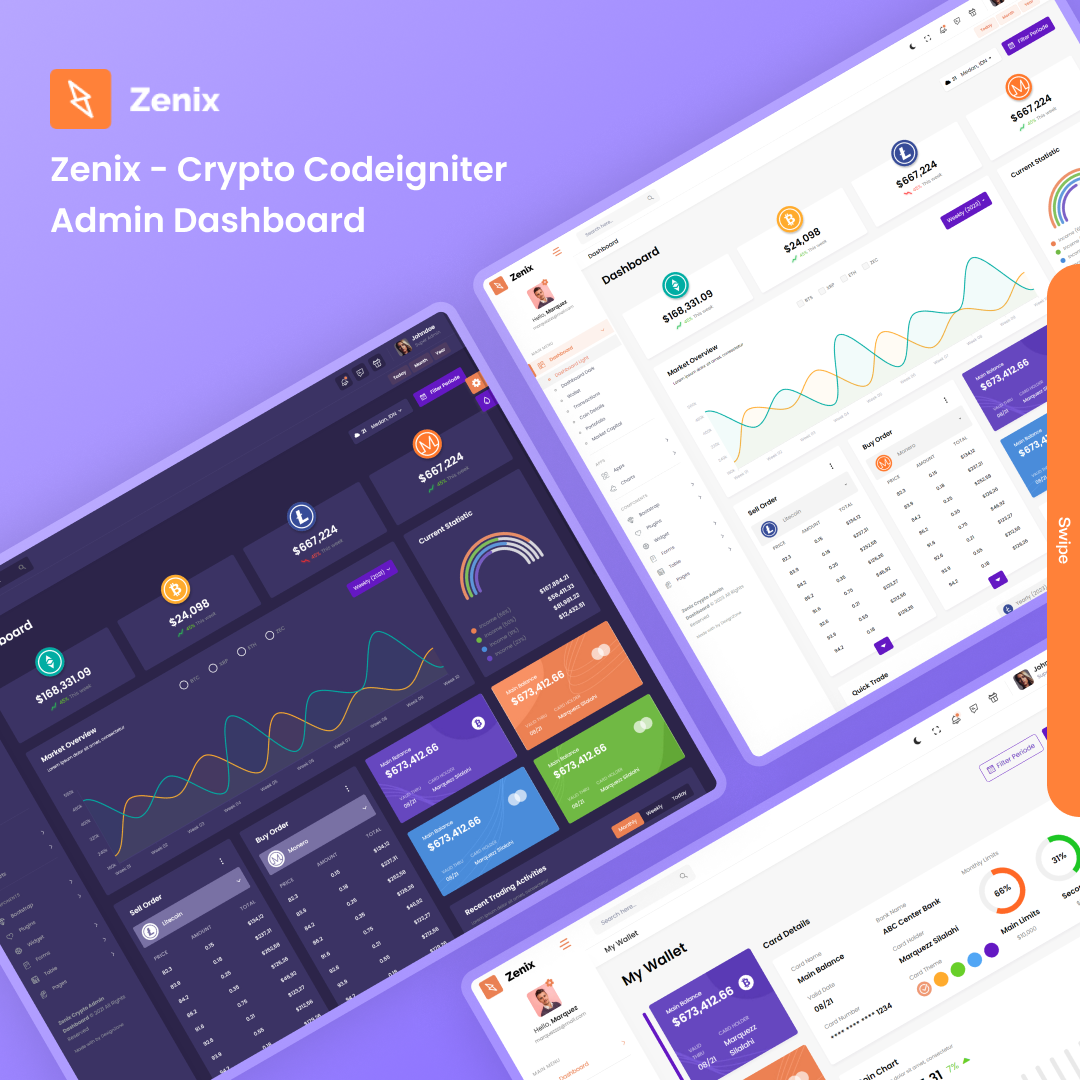 Zenix - Crypto CodeIgniter Admin Dashboard Template admin admin dashboard admin panel crypto dashboard design product design social media social media post uiux website