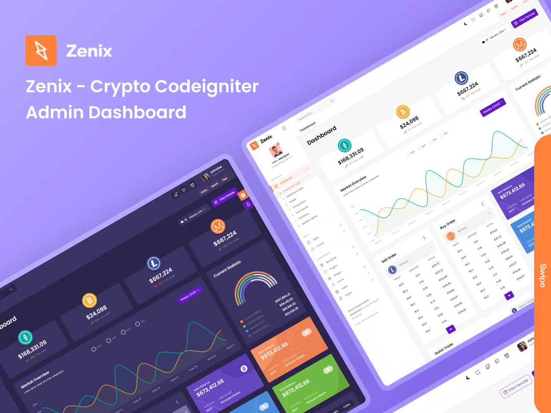 Zenix Crypto CodeIgniter Admin Dashboard Template by Rahul Dev Sharma