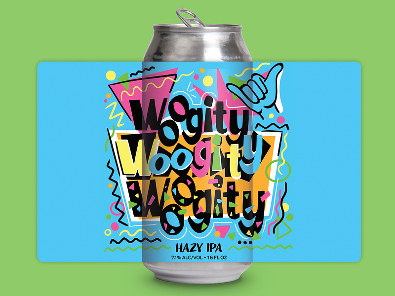 Woogity Hand Lettered Beer Label 1980 artwork beer beer label can color craft beer design drawing funky geometric illustration label label design lettering packaging retro type typography vintage