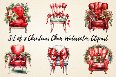 Christmas Chair Watercolor Clipart mugs