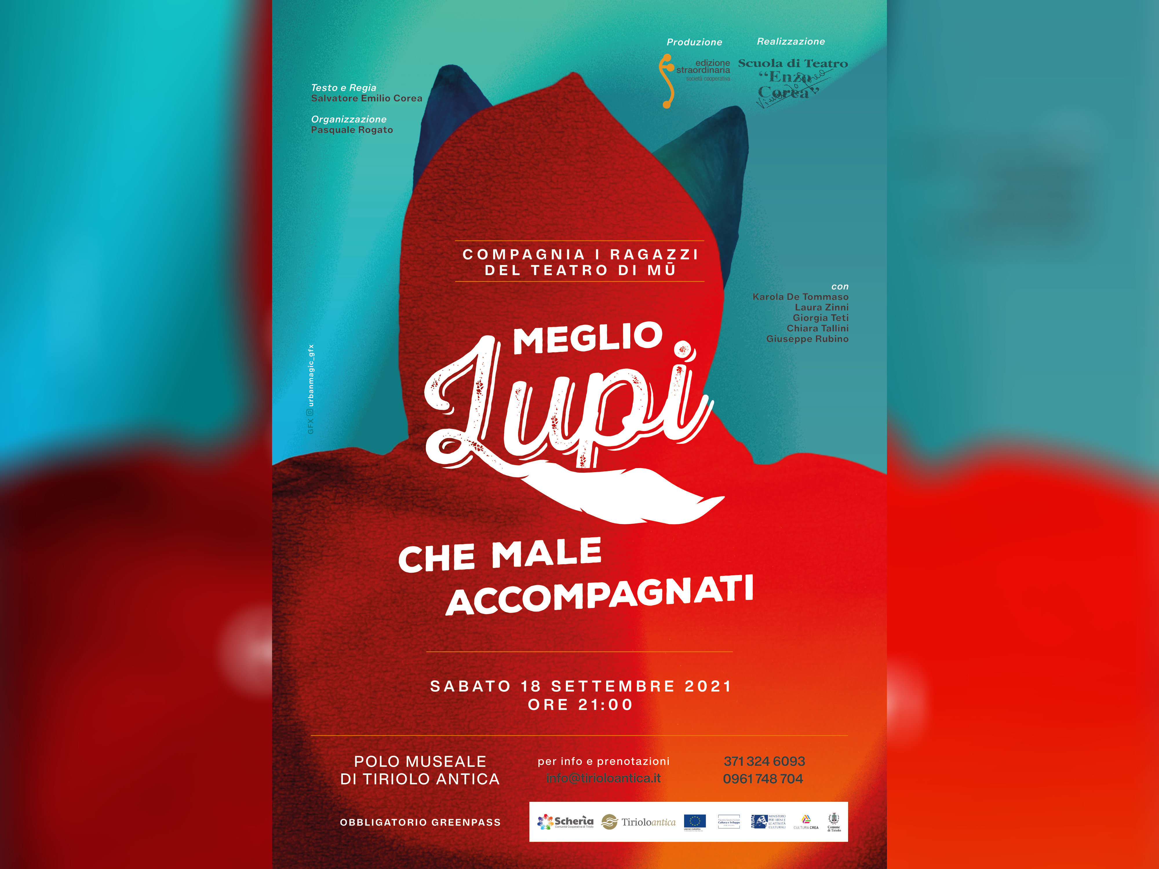 Meglio Lupi commedy design fable flyer graphic design graphics green illustration little red riding hood little riding red hood play poster red show theatre wolf