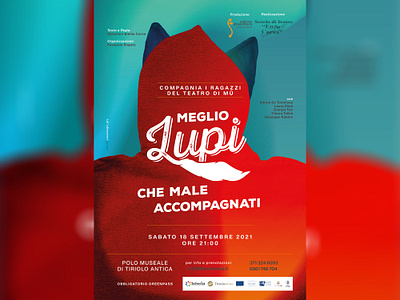Meglio Lupi commedy design fable flyer graphic design graphics green illustration little red riding hood little riding red hood play poster red show theatre wolf