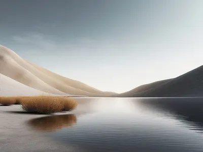 AI-Generated Desert Hills with a Lake Landscape Wallpaper adobe ai ai generated colors design desktop firefly generative ai high resolution image inspiration midjourney minimal prompt ultra visual wallpaper