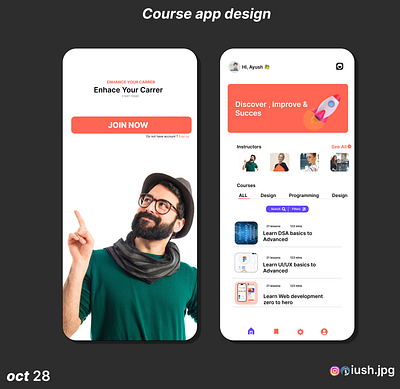 Course app design appdesign courselearning graphic design ui whiteandorange