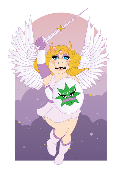 Valkyrie Miss Piggy angel fun girly goddess illustration miss piggy muppet pig piggy pink shield maiden sticker sword wings