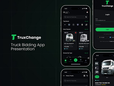 TruxChange: Truck Bidding App 🚚 app design case study dark theme figma ios mobile app ui uiux
