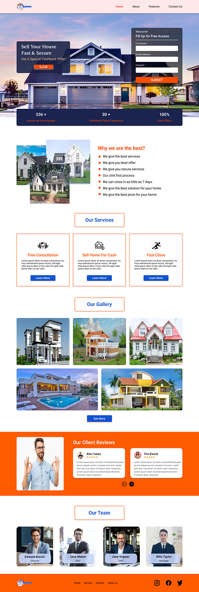 Home selling company landing page design landing page product design typography ui ux wedsite