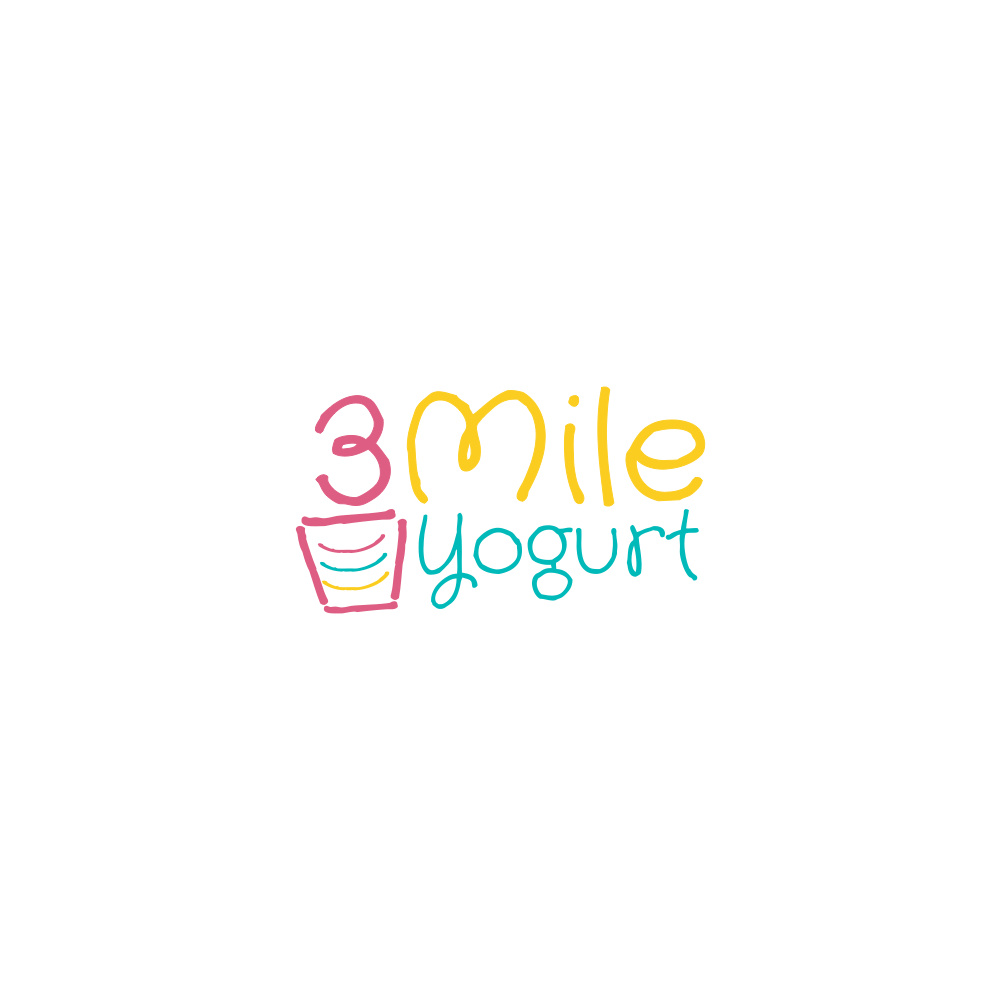 3 Mile Yogurt colorful hand handdrawn kids logo script yogurt