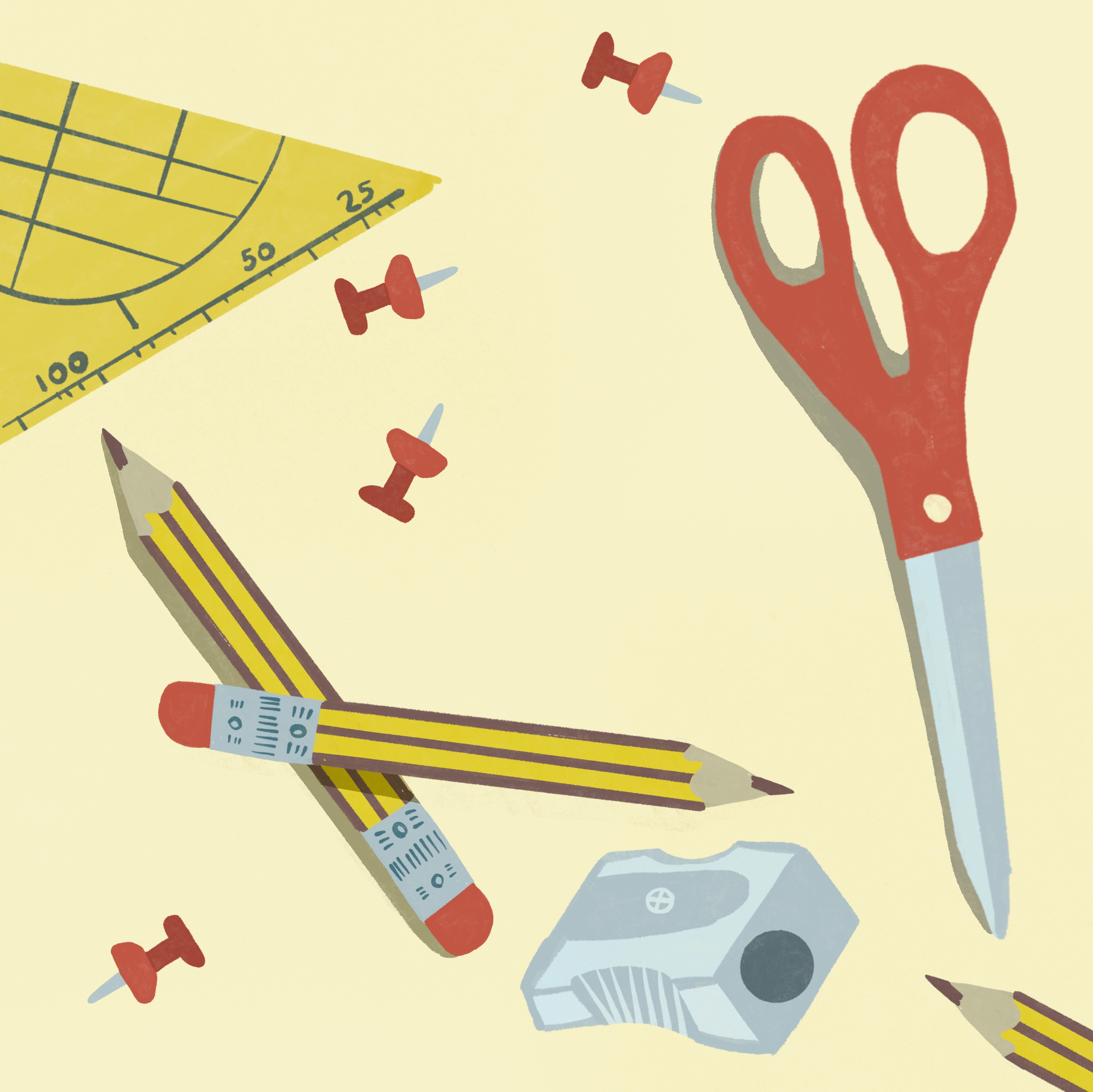 Back to school art direction article back to school bookstore branding colorful design fine art graphic design illo illustrating illustration pencils procreate scissors stationary