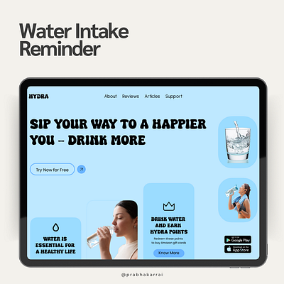 Hydra - Water Intake Reminder App app design typography ui ux