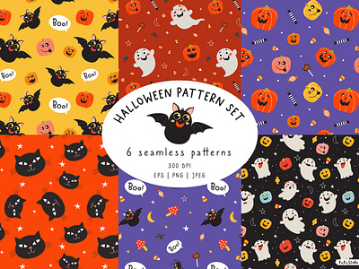 Halloween pattern set cartoon character design childish digital halloween pattern design vector