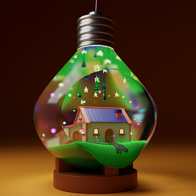 A little house in a light bulb. 3d a light bulb animation house
