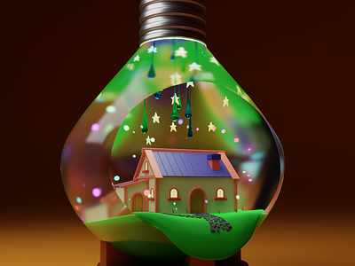 A little house in a light bulb. 3d a light bulb animation house