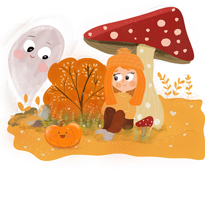 Hello fall time children s illustration cute girl digital illustration fall halloween happywibes illustration procreate pumpkin