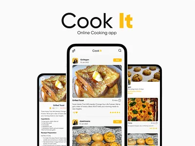 CookIt - Online Cooking App Design app design cook cooking app design figma food app minimal mobile mobile app design mobile design online cooking online cooking app online recipe recipe recipe app ui ui design ux ux design yellow
