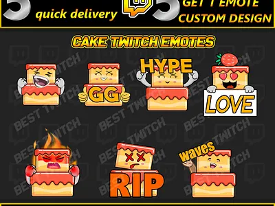 Cake emotes discord and twitch channel 3d animation best twitch badges branding design discord emoji emotes graphic design illustration logo motion graphics new badges sub badges twitch twitch.tv