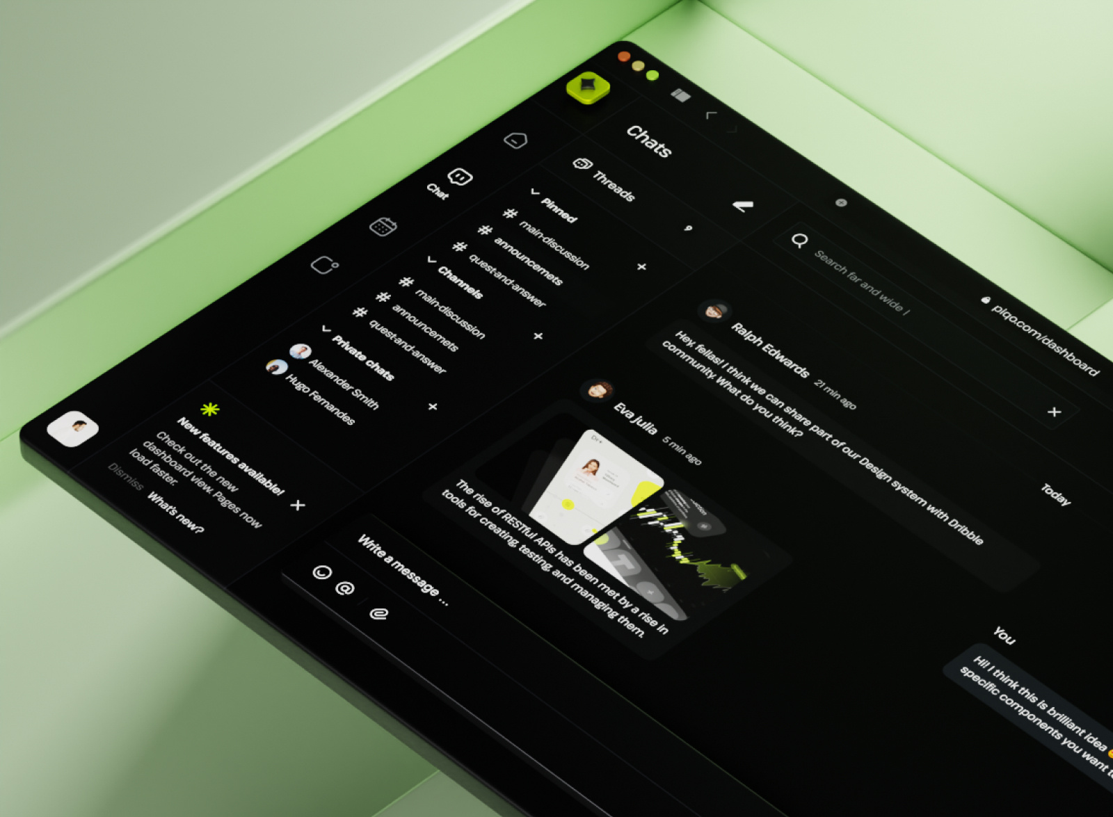Messenger Dashboard 2024 3d chat darkmode dashboard green messaging messenger messenger dashboard new trend ui